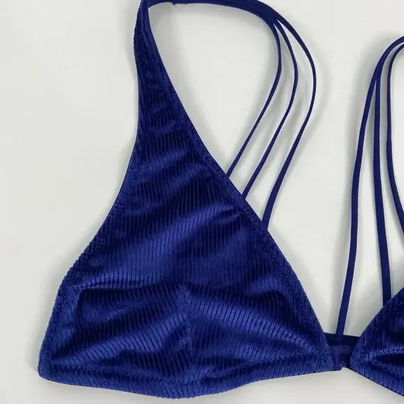 NWT Intimately Free People Magic Hour Velvet Bra Blue Strappy Bralette Size XS - Picture 3 of 7